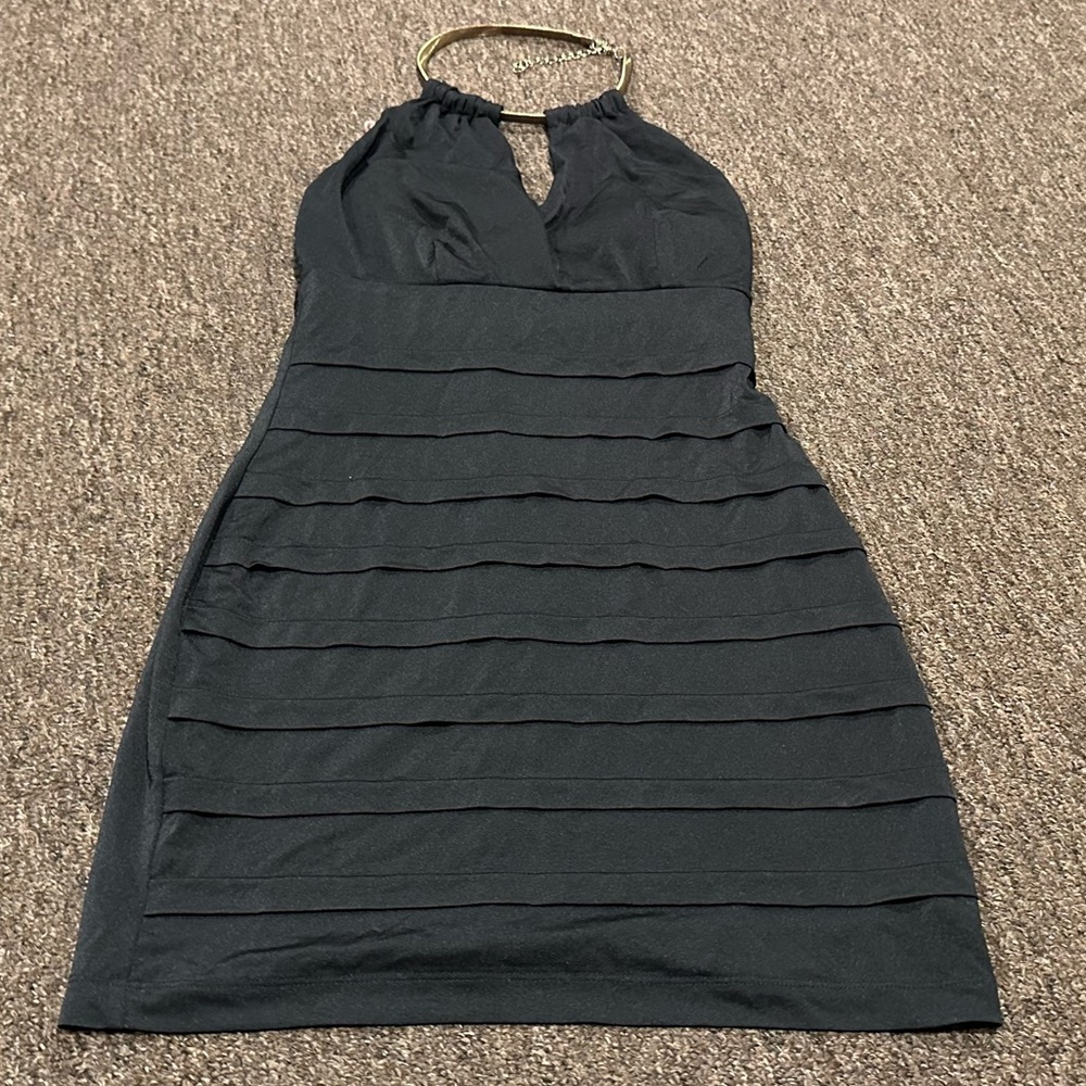 Speechless Ladies Keyhole Neckline ribbed layer S Black Evening Dress slim style
